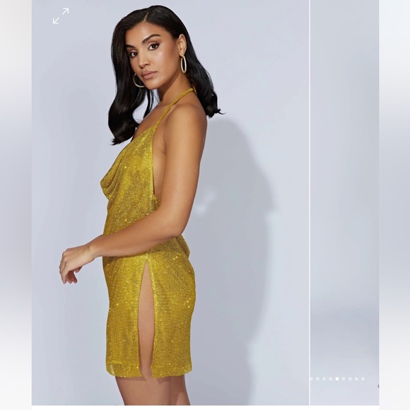 BRAND NEW WITH TAGS - MESHKI: Siya Halter Glomesh Mini Dress - Chartreuse - Picture 3 of 8